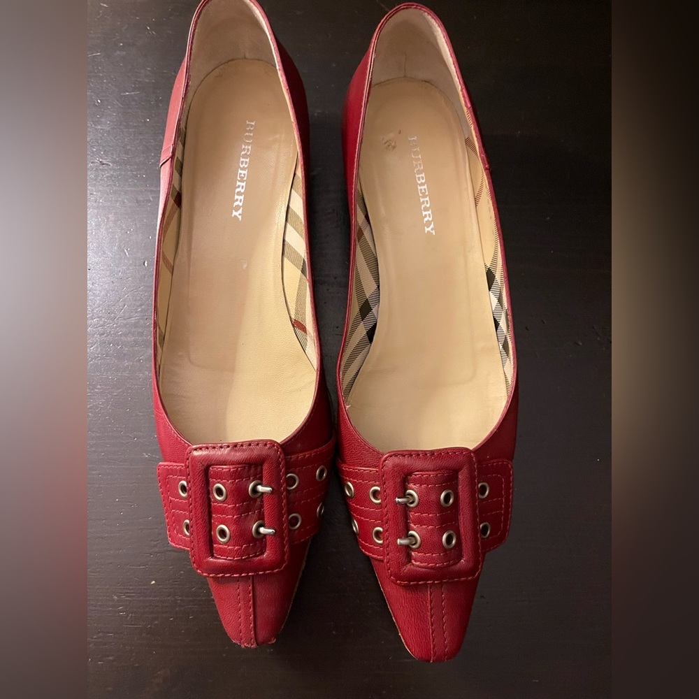 Burberry Red Buckle Flats